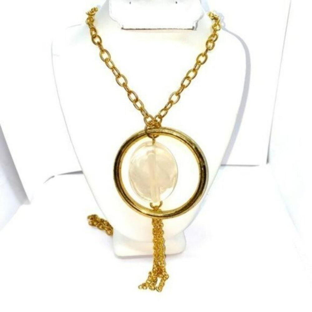 Gold-Tone Smoky White Pendant Floating Necklace